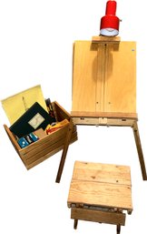 Childrens Adjustable Easel With Supply Storage, Light, Supplies & Folding Seat- (25x27x38 At Full Height)