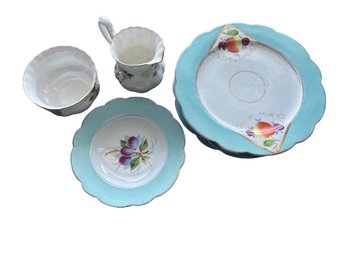 Royal Albert Bone Chine Mini Pitcher And Bowl (3.5), & 5 Fruit Plates (7.5) With 1 Dessert Plate (5.5)