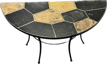 Black & Tan Stone Side Table, 30Hx36.5Lx14.5W