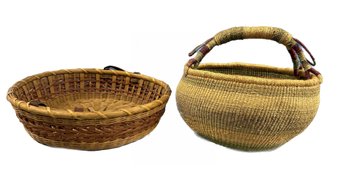 Pair Of Woven Baskets- Single Handle Basket Is 15x15x12