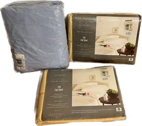 Pair Of Color Connection Luxury 220 Thread Count Full Flat Tan Sheets And Blue Twin Sheet Set
