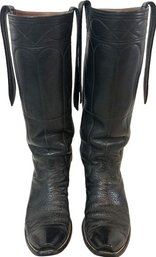 Tall Mens Soft Leather Black Cowboy Boots Approx Size 11