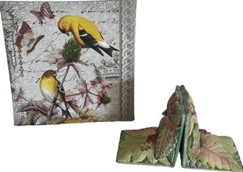 Canvas Print Floral/ Bird Artwork & Floral Bookends