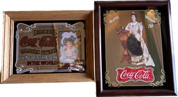 Vintage Coca Cola Hilda Clark & Lillian Nordica Mirrored Bar Signs- 11x14x1 & 13x16x1