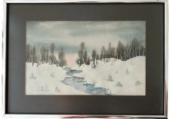 Original Watercolor Snowy Field Winter Landscape Painting - 14x10