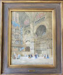 Framed ORIGINAL Chapel Of The High Alter, Cathedral  Of Toledo, Spain Water Color And Pen Art