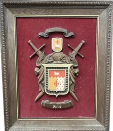 Framed Coat Of Arms Family Crest On Red Velvet - 17.5Lx14.5W