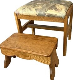 Small Wooden Bench And Foot Stool- Bench Is 20Wx14Dx17T