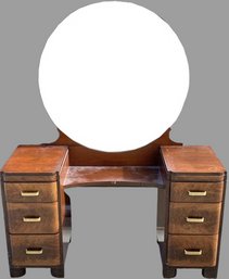 3-tier, 6 Drawers Vanity Table W/ Round Mirror, Vanity 48.5Lx18Wx28H Mirror 36W