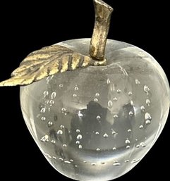 Crystal Apple With Brass Stem / Leaf Measures 3' Tall