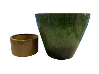 Glazed Ceramic Pots (15x13 And 8.5x5.5 Inches) Largest Has Minor Chips Along Ridge