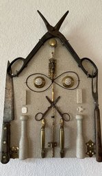 Old World Wall Display - Scissors, Knobs, Knife, Fork & Handles