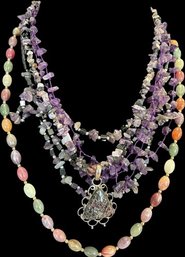 4 Colorful Necklaces, Purple Rocks