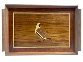 Hand Made Wooden Tray With Quail Design Inlay (19x13x1)