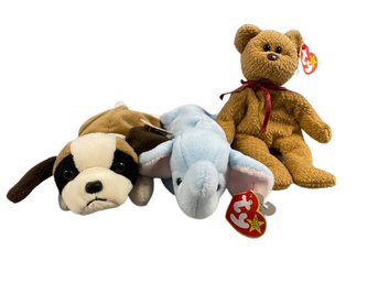 Beanie Babies PVC Pelletsstyle- Peanut,Curly And Bernie (faded Tag)