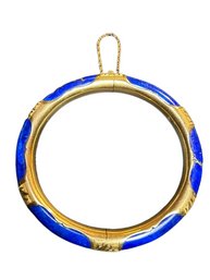 14 Karat Yellow Gold And Lapis Lazuli, Hinged, Bangle Bracelet