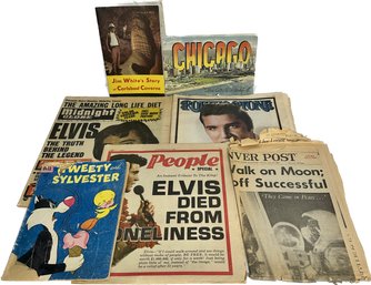 Vintage Press Collection-Elvis Presley Death, Rolling Stone 1977 Moon Walk 1969 Edition & More