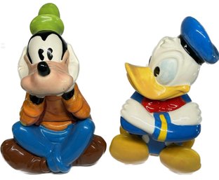 Donald Duck And Goofy Cute Figures Jar/Pot From Mexico Disney - 13' And 14'