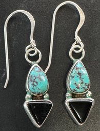 925 Silver Earrings With Obsidian And Turquoise