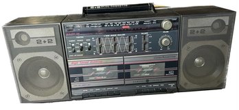 Vintage 22 Dual Cassette Boombox With Speakers, High Speed Dubbing, Detachable 4 Speaker System - 22x6x9
