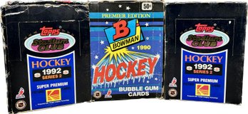 3 BOXES - Topps 1993 Stadium Club Series 2 Super Premium And Bowman 1990 Hockey Bubble Gum Cards