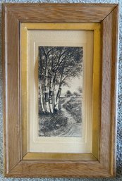 Framed Rural Sketch By Ralph Dille 1909- 9.5x1x14