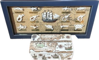 Sailing Ship And Knot Nautical Shadow Box Wall Hanging (19.5x10), Nautical Ceramic Box With Lid