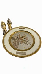 24KT Gold Rim Limited Edition Chokin Collection Peacock Plate (9in) And 4in Neco Silver Plate Salt & Pepper