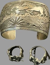 Sterling Horse Design Cuff Bracelet, Sterling Horse Rings