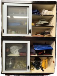 Garage Cabinet Lot- Includes Skil Sander, Milwaukee Drill, Hats, Light Bulbs & More! CABINET NOT INCLUDED!!