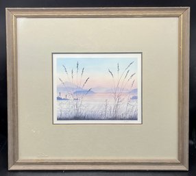 Framed Offset Lithograph- Signed, Island In The Sound, By Duffey (17.75in X 19.75in)