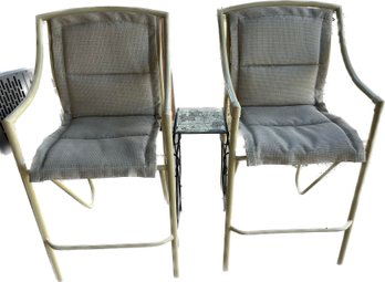 Outdoor Yellow Metal Frame Patio High Chairs With Attached Cushion (27x25x48) And Table (10x10x30)