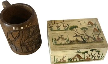Small Wood Box With Paintings And Bula Fiji Wood Cup - 4