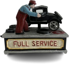 Cast Iron Mechanical Full Service Model T Bank Item #43084 Hand Painted  - 5.5'H