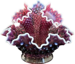 Fenton Plum Opalescent Three Horn Hobnail Epergne