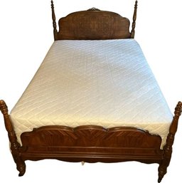 Antique Solid Wood Bedframe & Headboard With Boxspring And Mattress - 7Lx54Hx60W