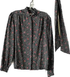 Country Sophisticates Petite By Pendleton. Ladies High Neck Collar, Button Down Bow Blouse. Separate Matching