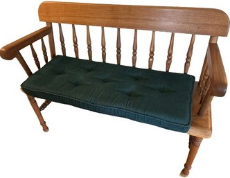 Hallway Wood Bench With Green Cushion 44x18x33H