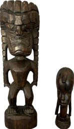 Wooden Tiki Figurine 12 & Wooden Sculpture 6.5