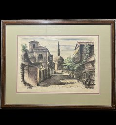Frames Watercolor Painting, The Old City Of Rhodes Greece, (27.5in X 21.5in)