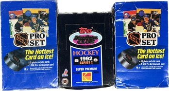 3 BOXES - Unopened 1999 NHL Hockey Cards, Topps 1992 Series 2 Super Premium Hockey Picture Cards, And More