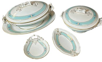 Collectible, Stamped CFH Porcelain With Delicate Floral & Gold Design: Serving Plates, Serving Bowls With Lids