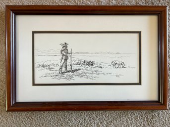 Framed  Artwork - Man With Musket Sketch- 16x1x10.5