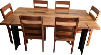 Rectangular Dining Room Table With Steel Inlays & Legs  6 Chairs- 79Lx39.5Wx29.5H