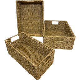 WickerWoven Baskets With Metal Framing(3) 7x5.5x14 And 10.5x5.5x14