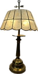 Brass Table Lamp With Capiz Shell Lampshade- 23in Tall, Shade Has Diameter Of 13in