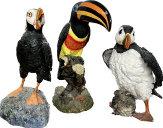 Tufted Puffin, Puffin Mama With Chick And Toucan Figurines