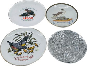 Four Decorative Bird Plates, Family Christmas 1972, Pewter, Evolution Of Aviculture