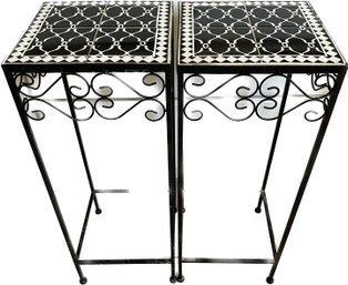 Black And White Tile Topped Metal End Tables- 11x11x28