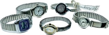 Vintage Ladies Elastic Band Watches, Untested - Ferrari, Carriage, Vanity Fair, Texas Instruments